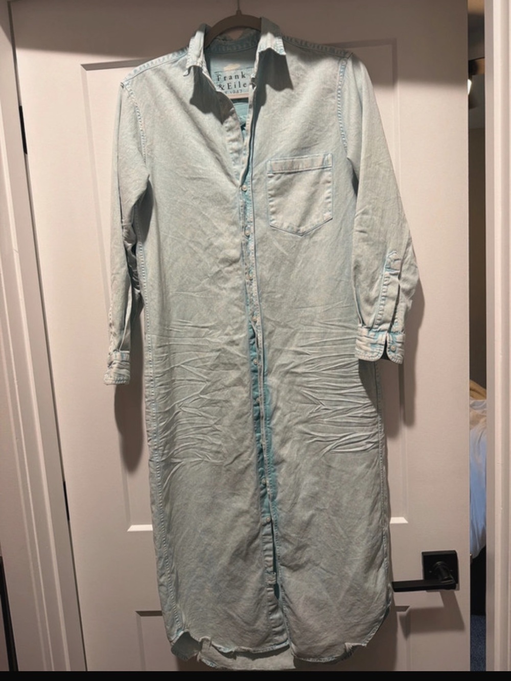 Frank & Eileen Long Denim Shirt Dress Light Blue